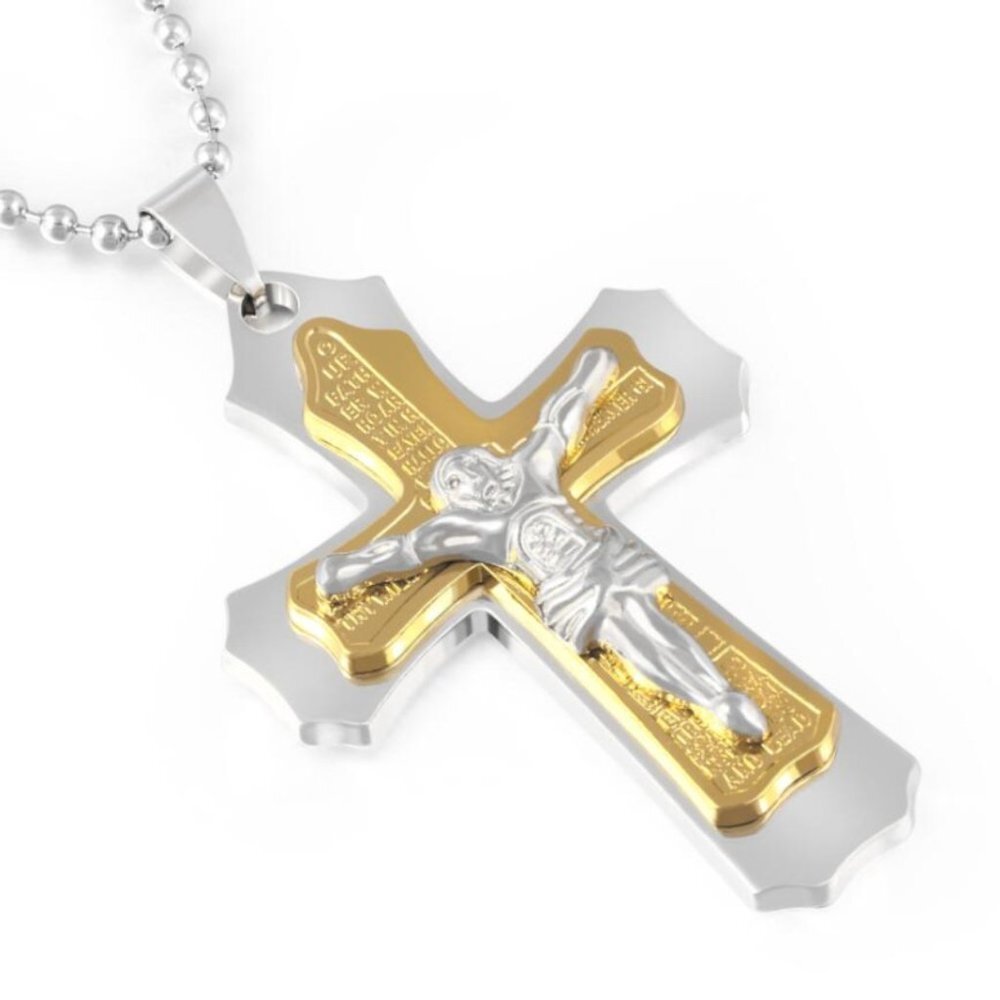 ❤️Jesus Bible cross pendant domineering necklace, N90201P143
